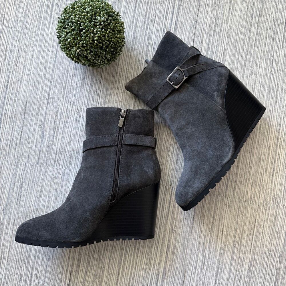 Splendid Pascal Wedge Suede Booties Gray Size 8.5 NWOB